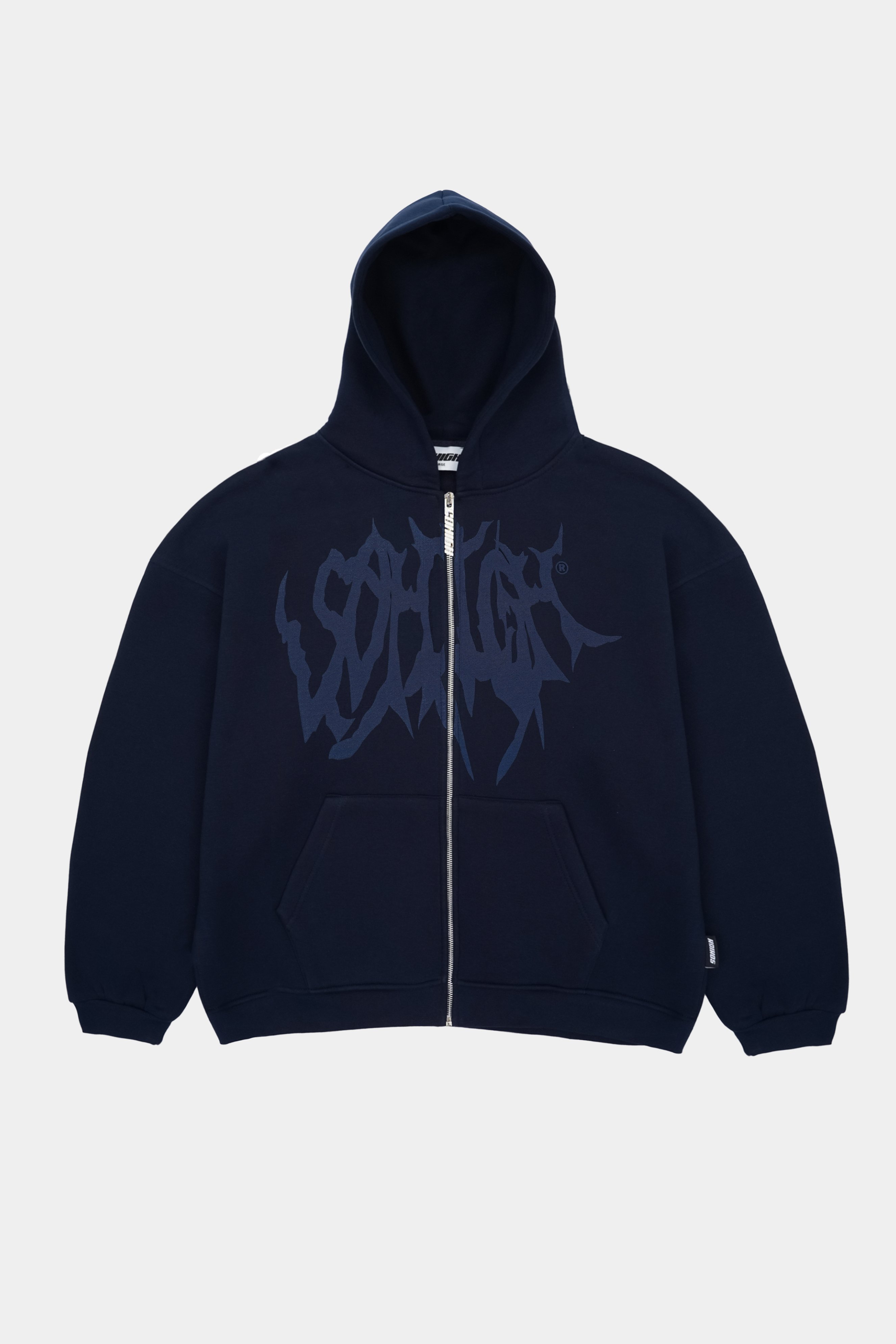 Sohigh Boxy Fit Crew Logo Zip Hoodie - Navy