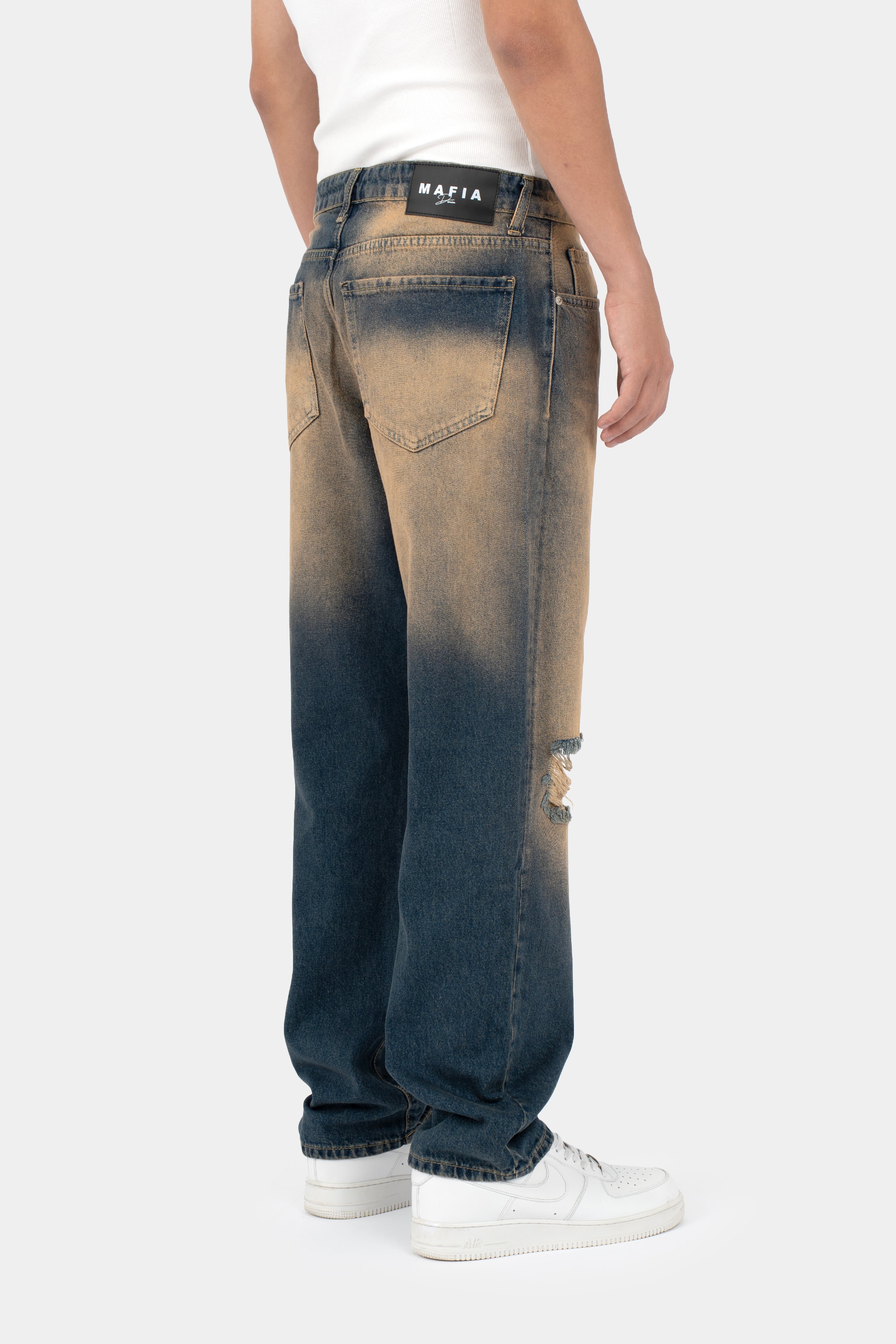 Mafia Baggy Torn Washed Jeans - Ochre