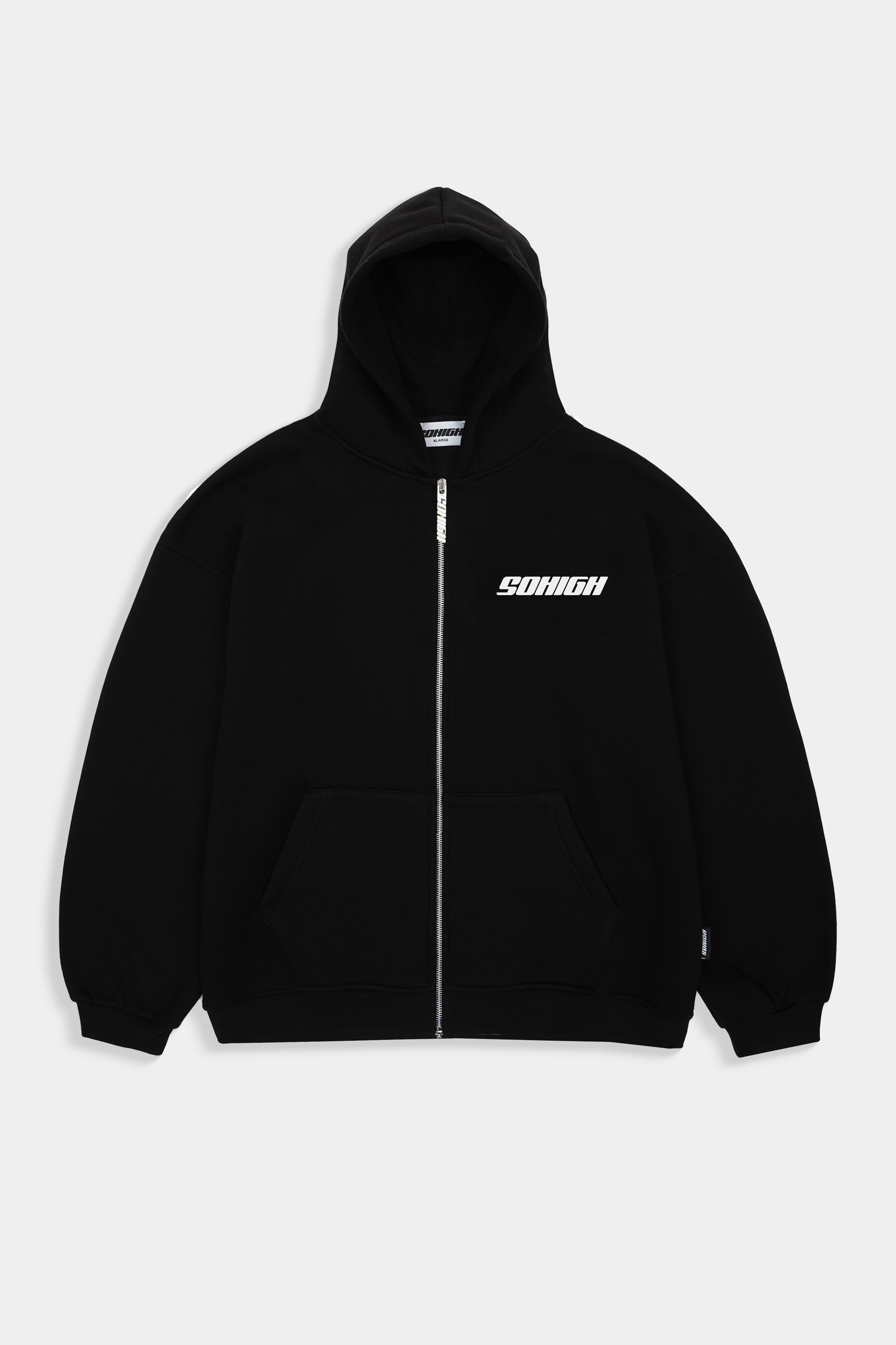 Sohigh Boxy Fit Chest Logo Zip Hoodie - Siyah