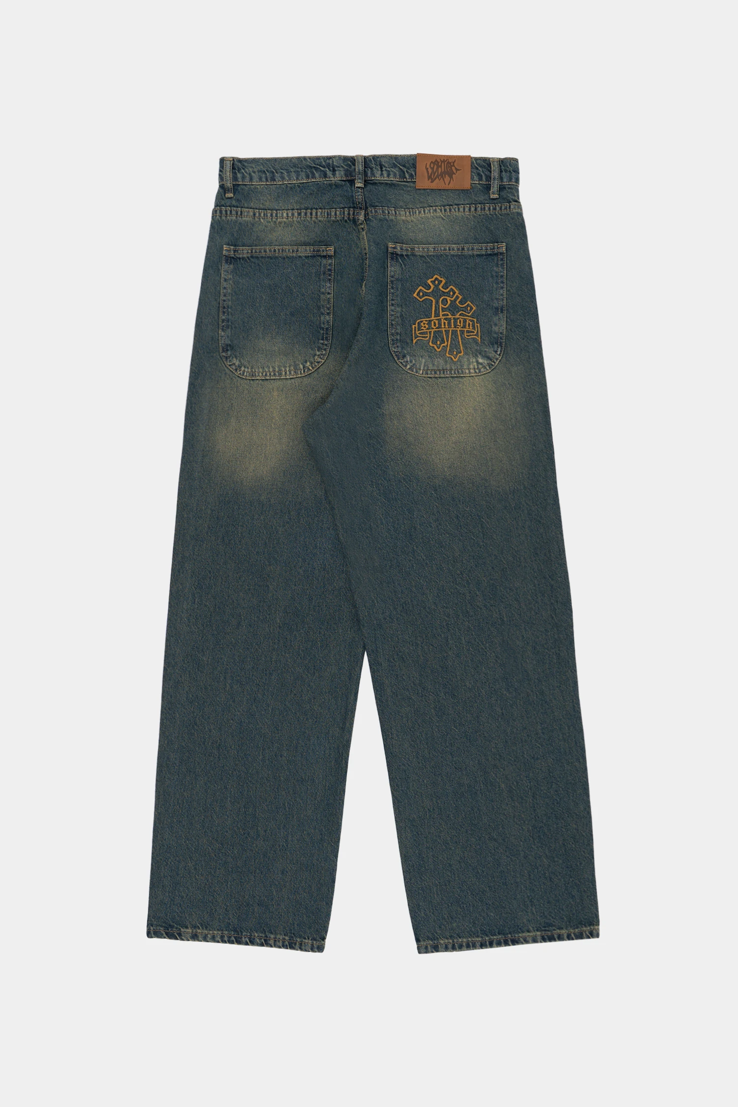 Sohigh Cross Embroidered Baggy Jeans - Dark Tint