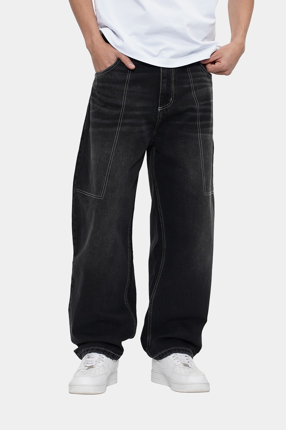Sohigh Baggy Barrel-Leg Jeans - Washed Black