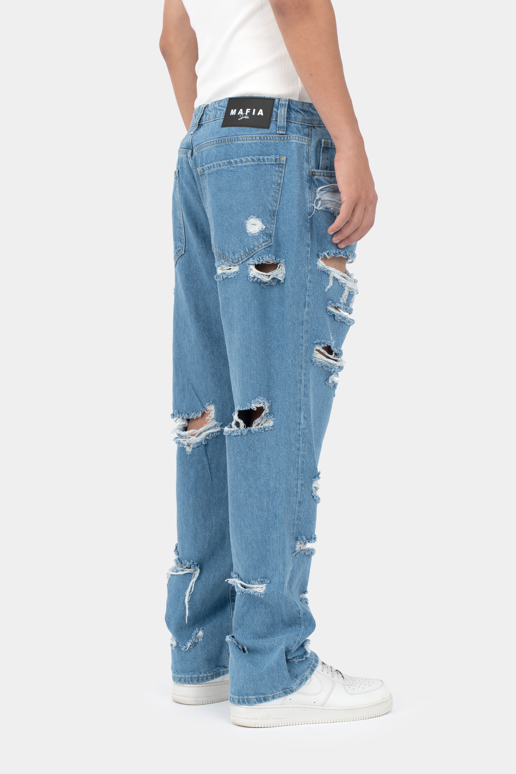 Mafia Baggy Massive Torn Jeans - Blue
