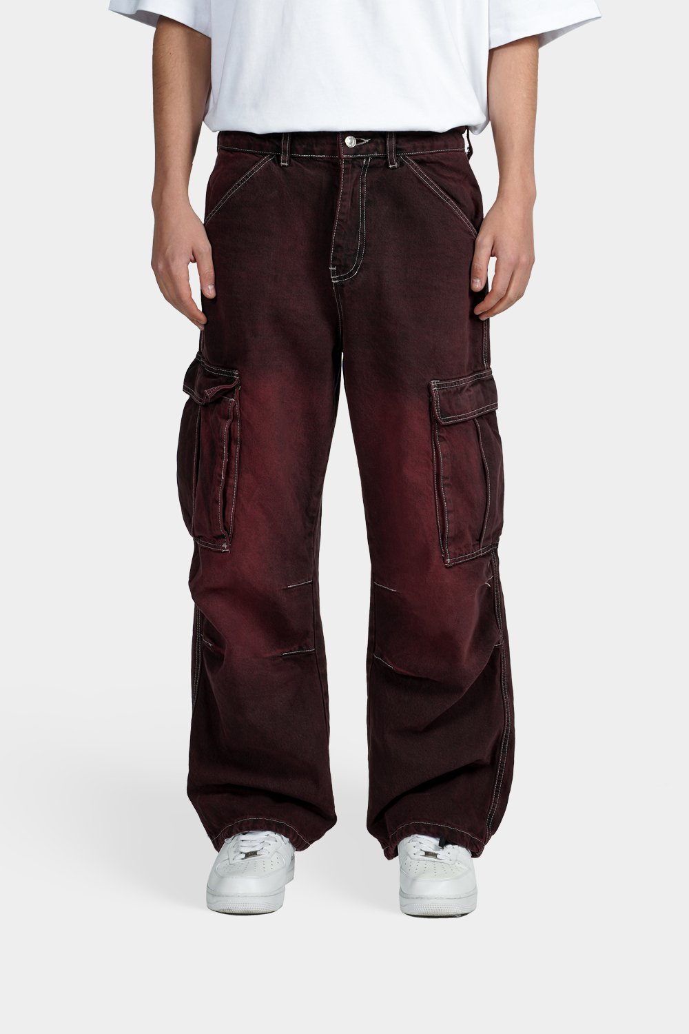 Fixed Waist Red Tint Cargo Jeans (URBN-B-51)