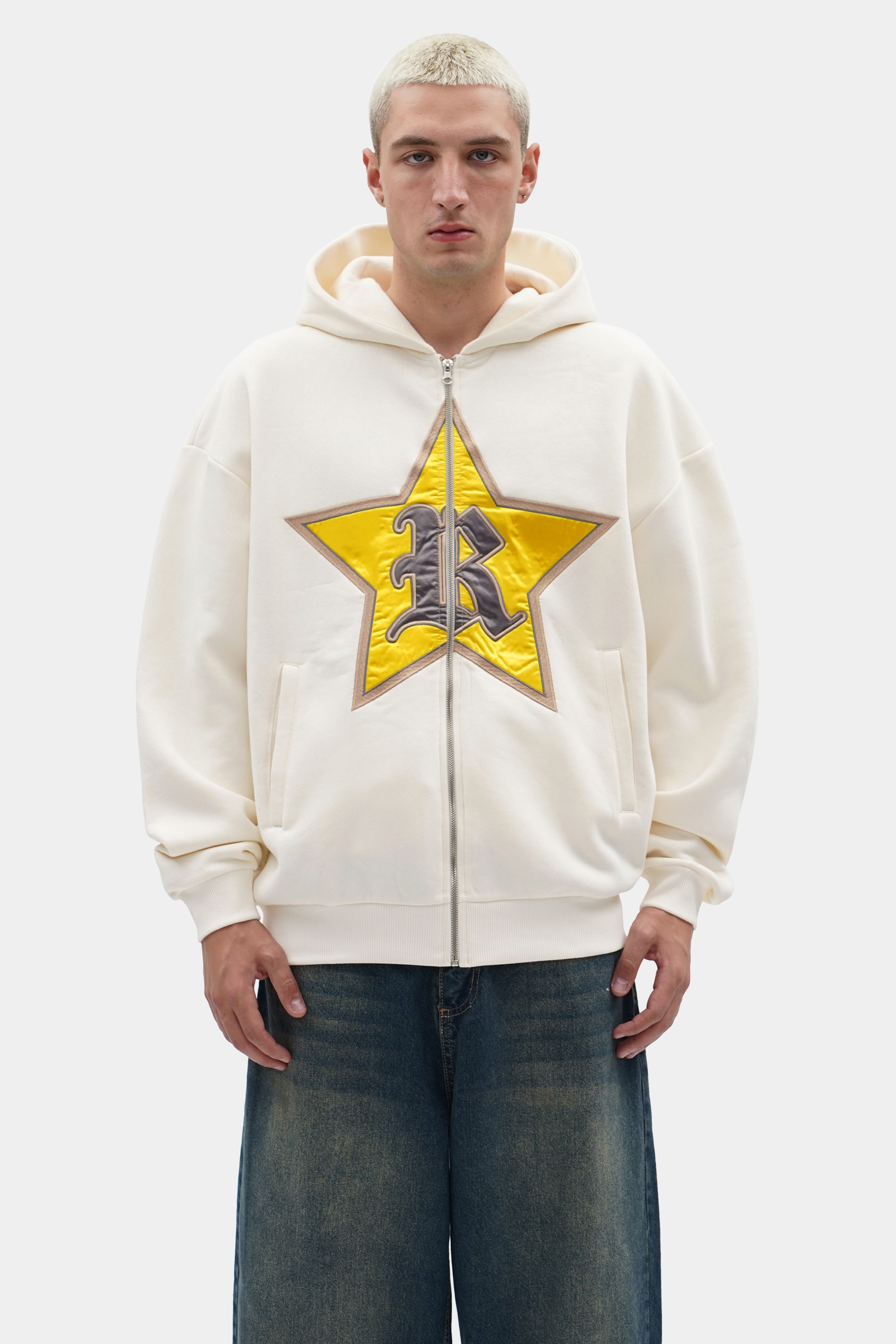 Oversized Star Stitching Zip Hoodie (STR-15)