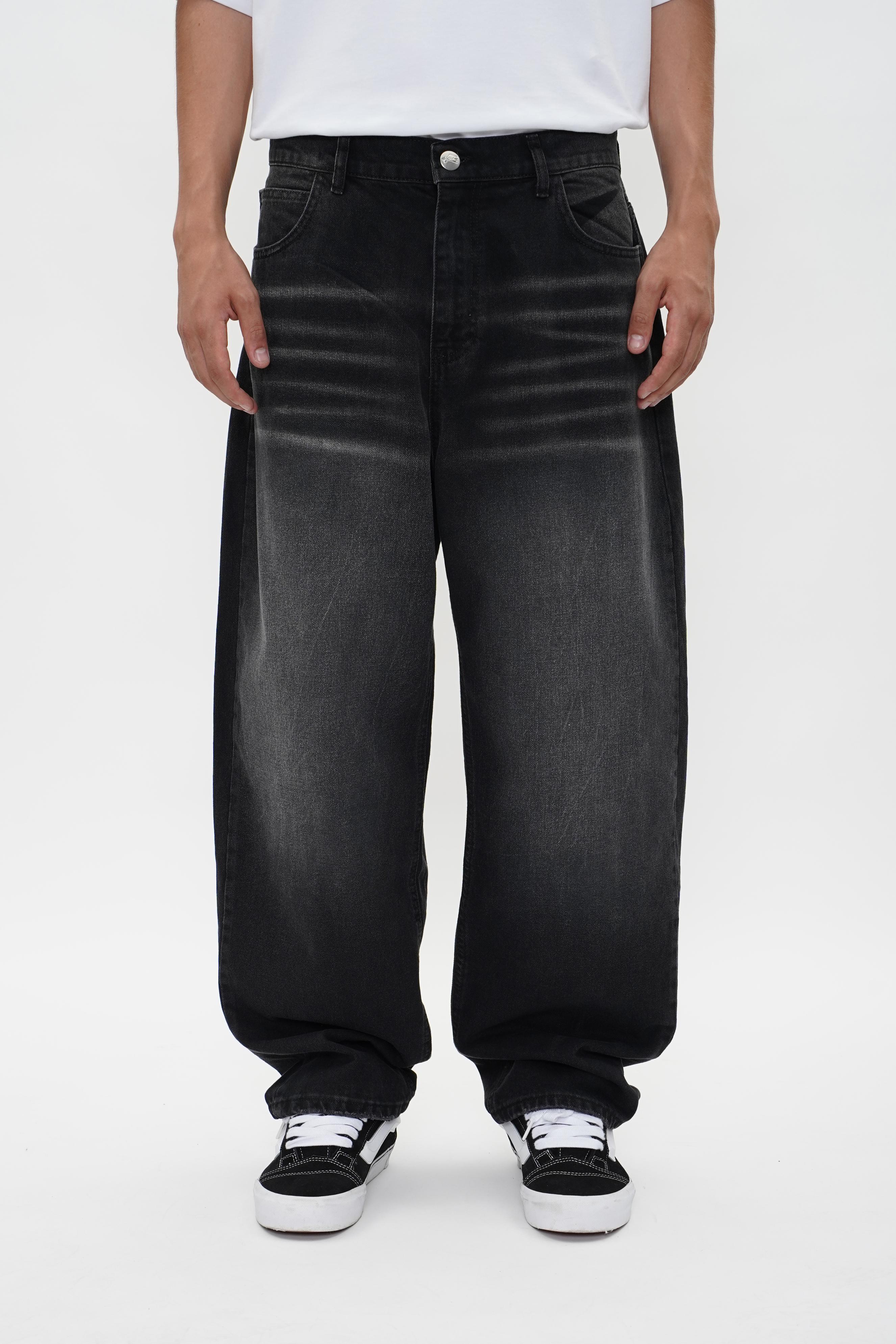 Sohigh Cross Embroidered Baggy Jeans - Black Tint