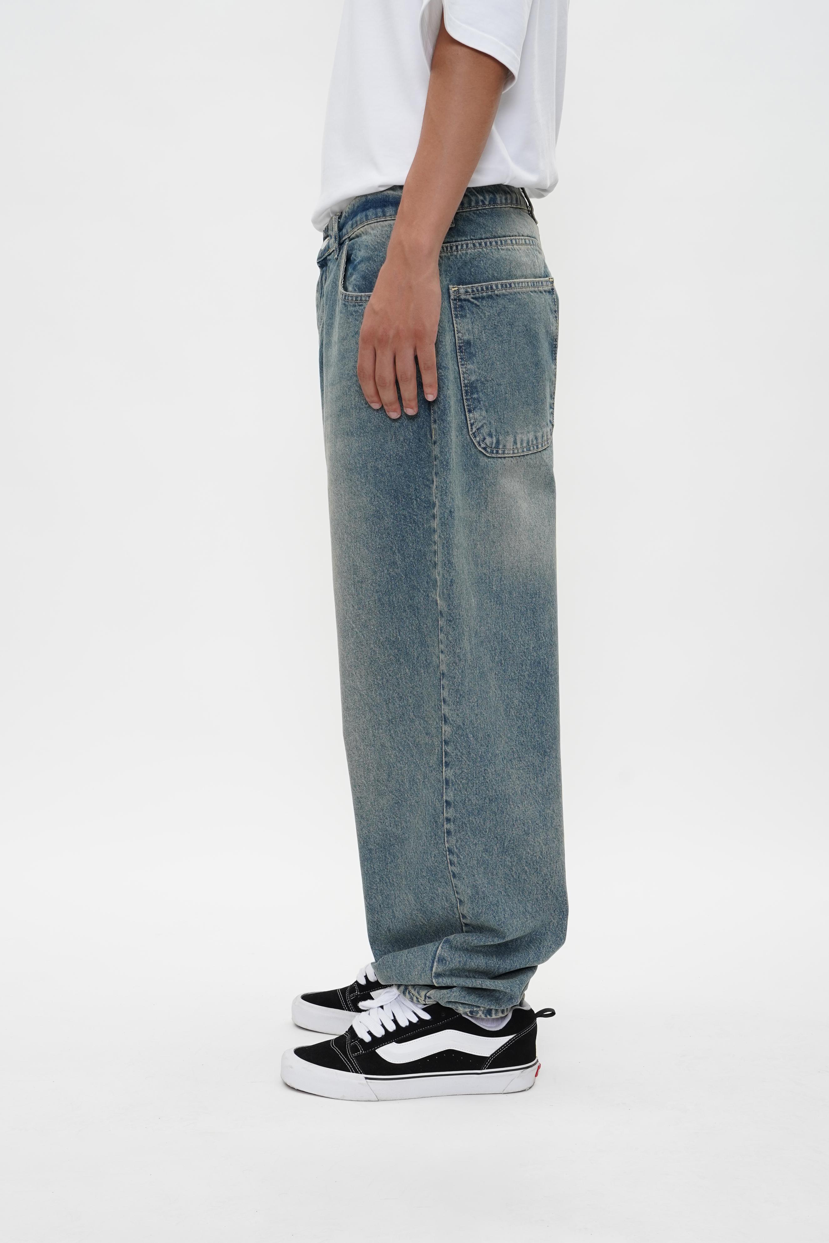 Sohigh Cross Embroidered Baggy Jeans - Light Tint