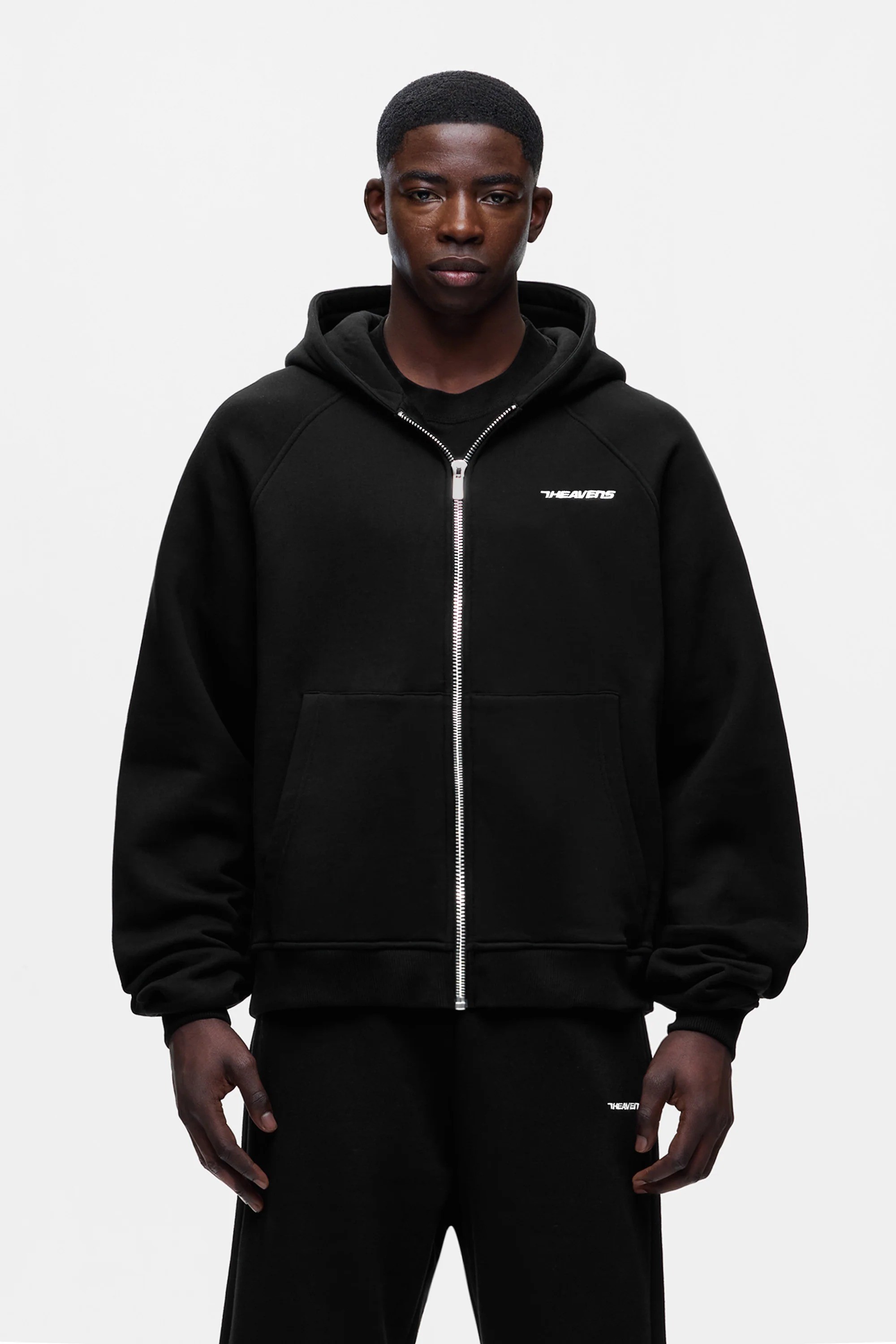 Boxy Fit Heavyweight Zip Hoodie - Siyah