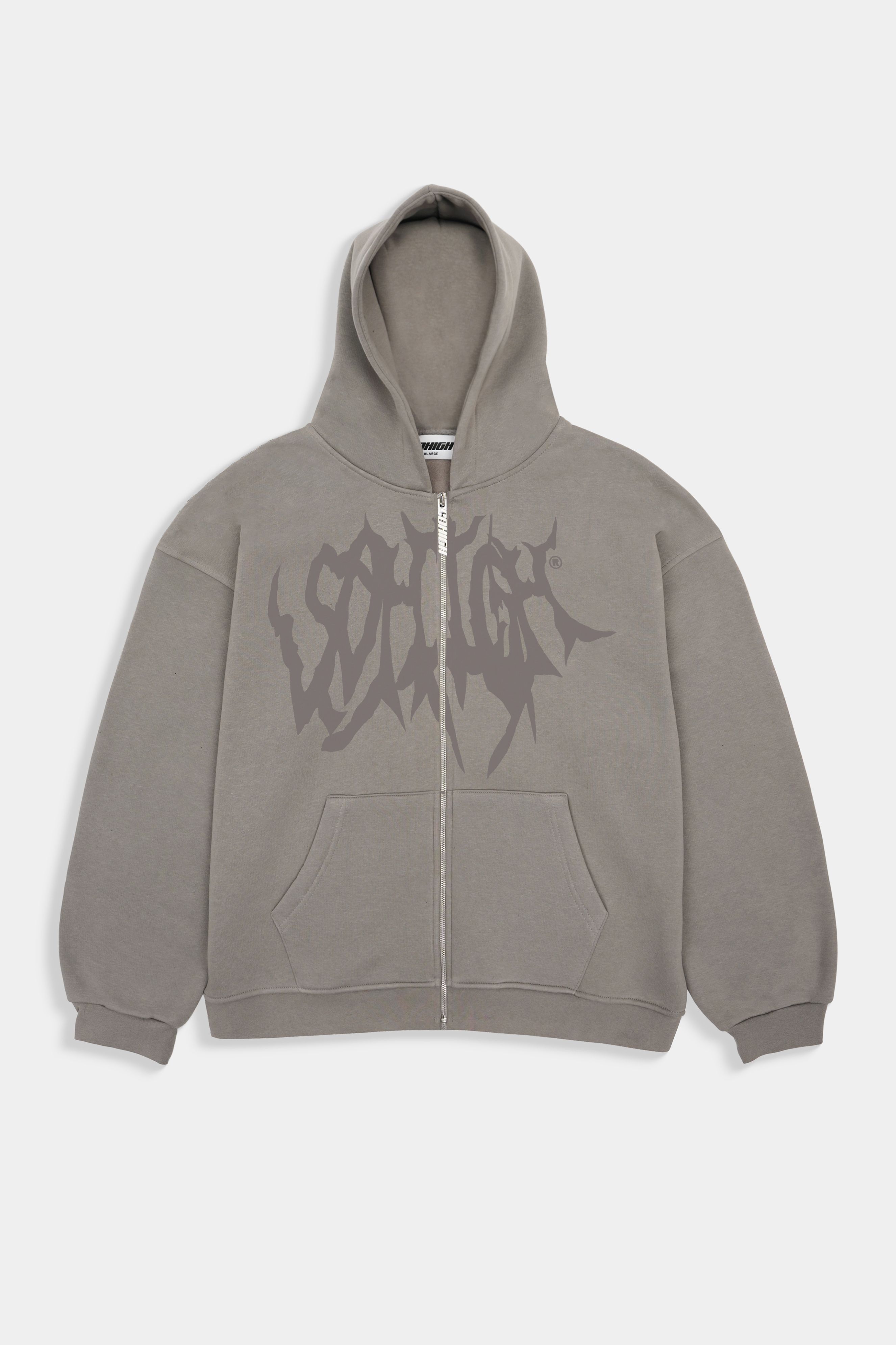 Sohigh Boxy Fit Crew Logo Zip Hoodie - Gri