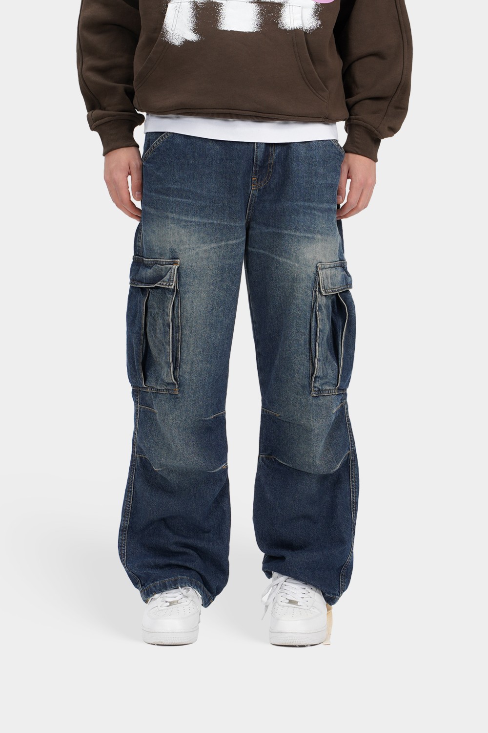Fixed Waist Washed Cargo Jeans (URBN-B-52)