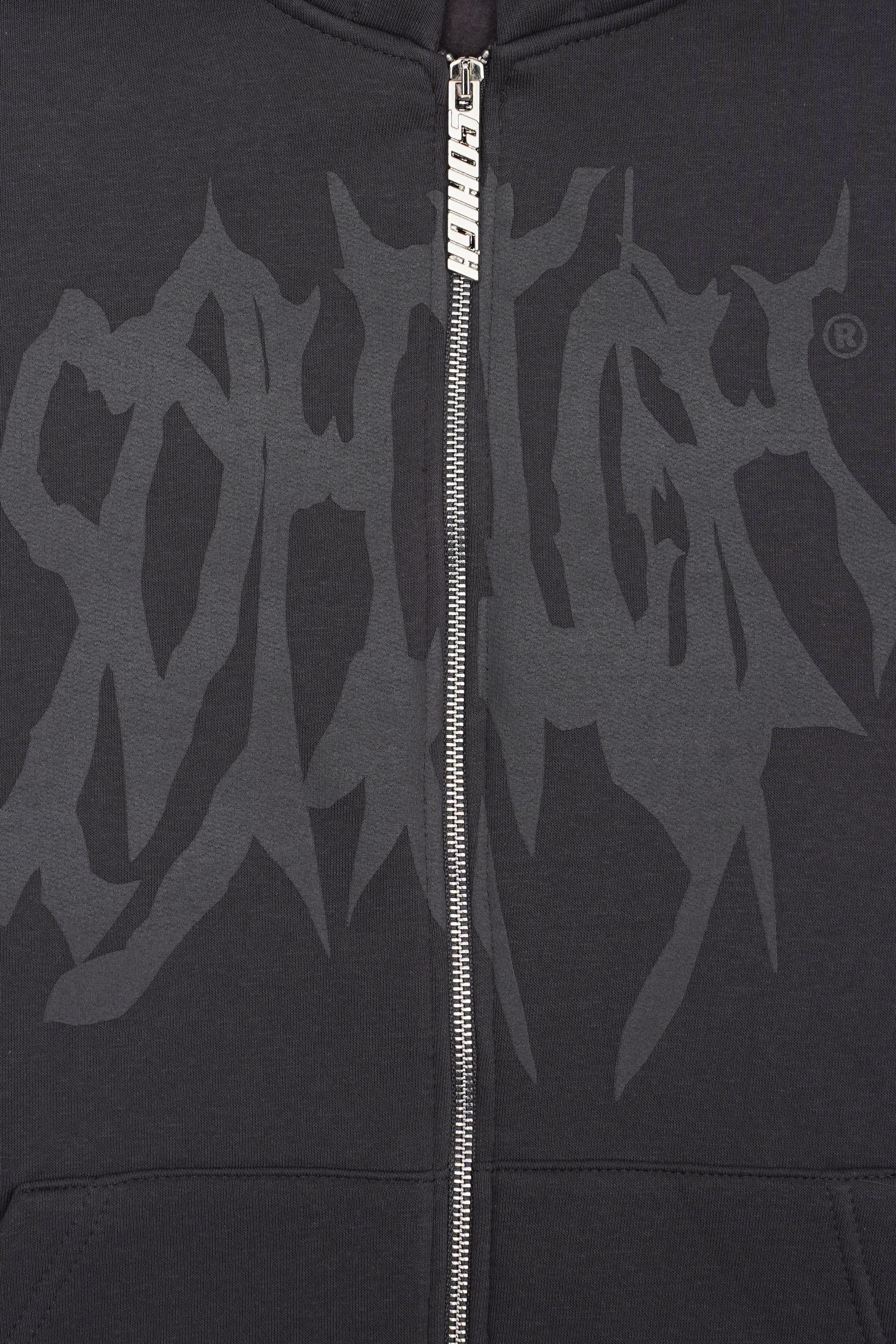 Sohigh Boxy Fit Crew Logo Zip Hoodie - Füme