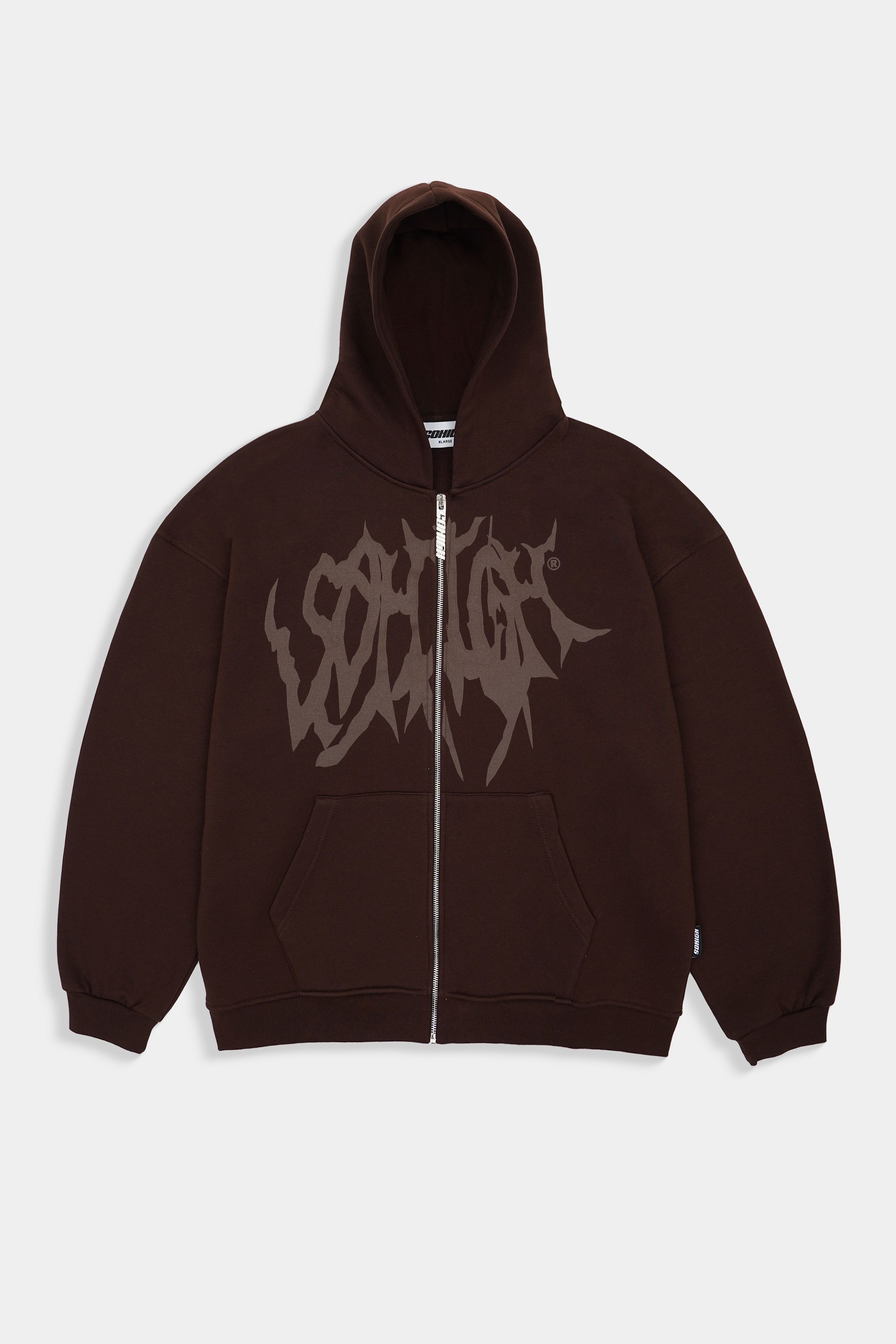 Sohigh Boxy Fit Crew Logo Zip Hoodie - Kahverengi