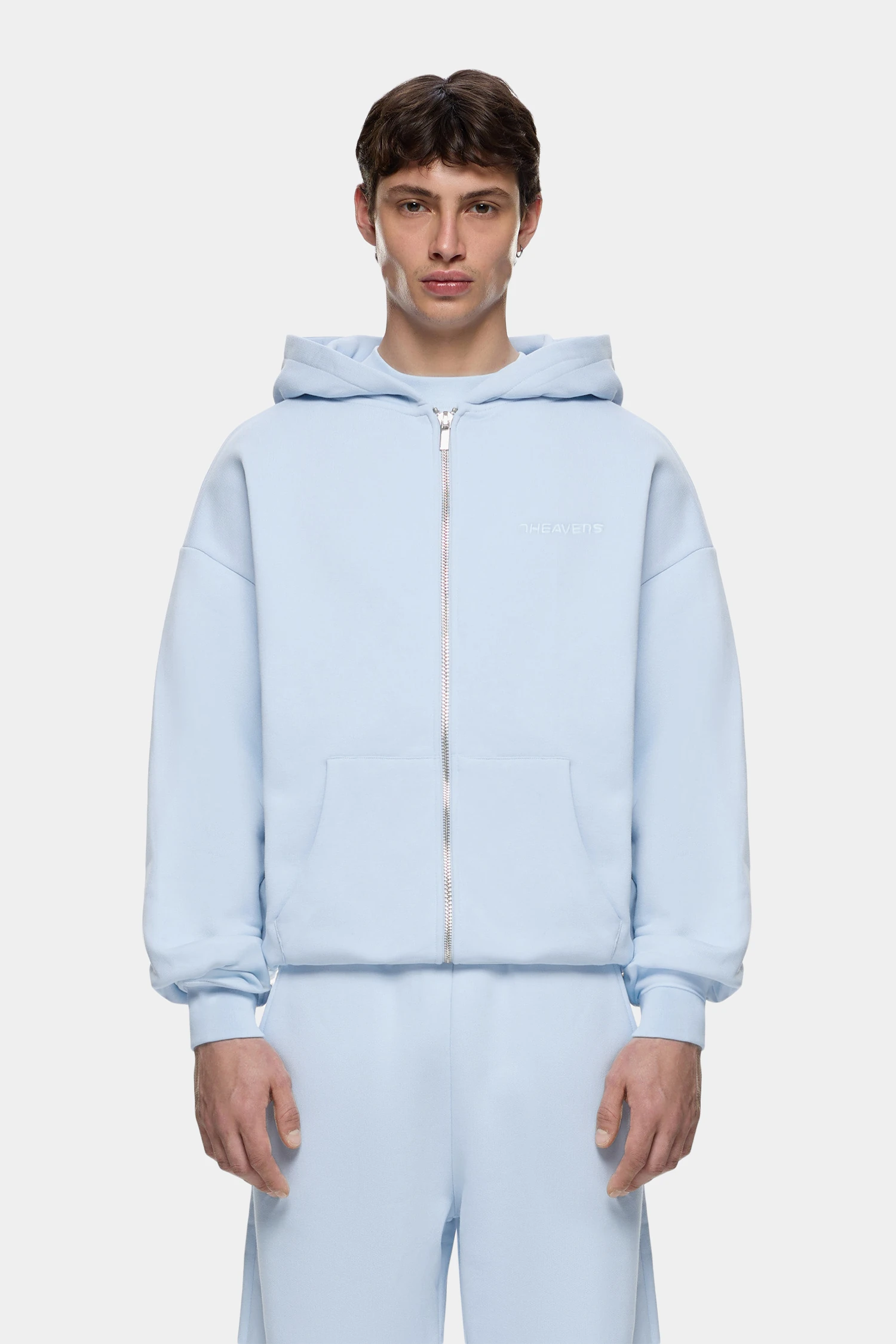 Washed Boxy Heavyweight Zip Hoodie - Baby Blue