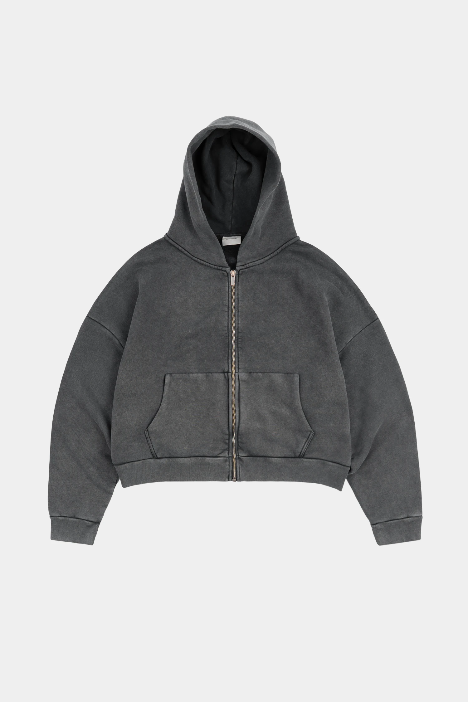 Washed Cropped Heavyweight Zip Hoodie - Washed Black