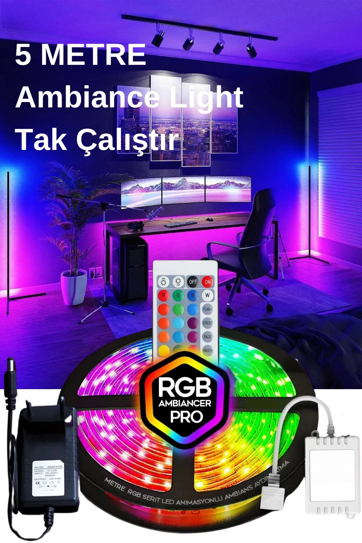 Oyuncu Masası Gaming Rgb Led 16 Renk Varyasyonlu 1. Kalite 5 Metre Led