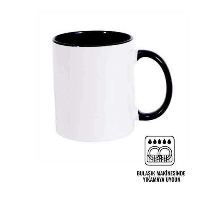 Sapı ve İçi Renkli Kupa Siyah - Mega