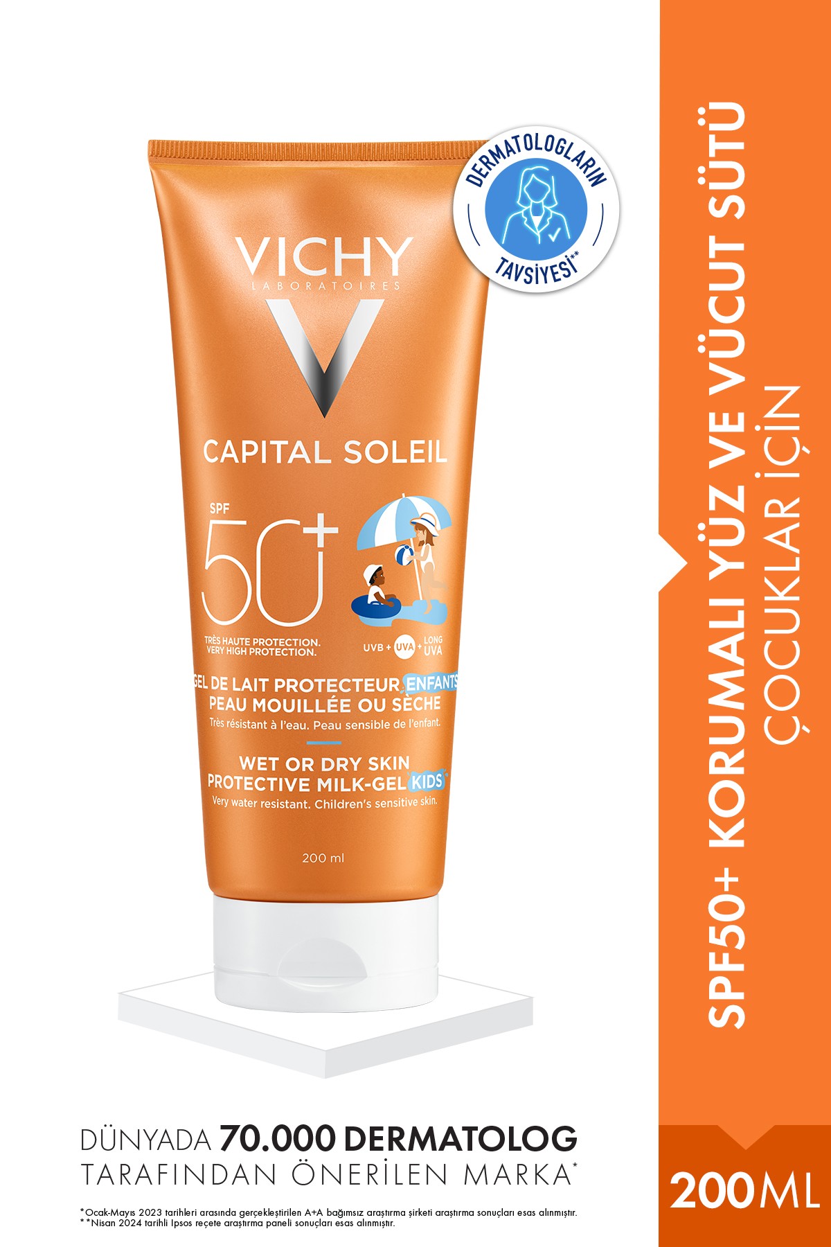 Vichy Capital Soleil SPF50 Çocuklar İçin Yüksek Korumalı Yüz ve Vücut Sütü 200 ml