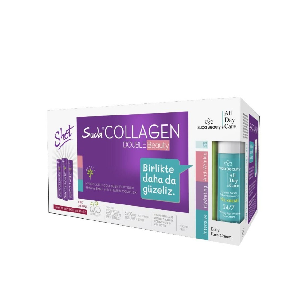 Suda Collagen Double Beauty Erikli Kolajen 30 x 40 ml ve Suda Beauty All Day Care Yüz Kremi 50 ml