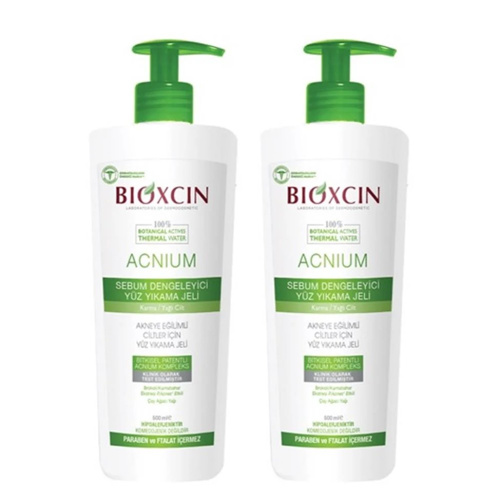 Bioxcin Acnium Sebum Dengeleyici Yüz Yıkama Jeli 500 ml 2'li Set