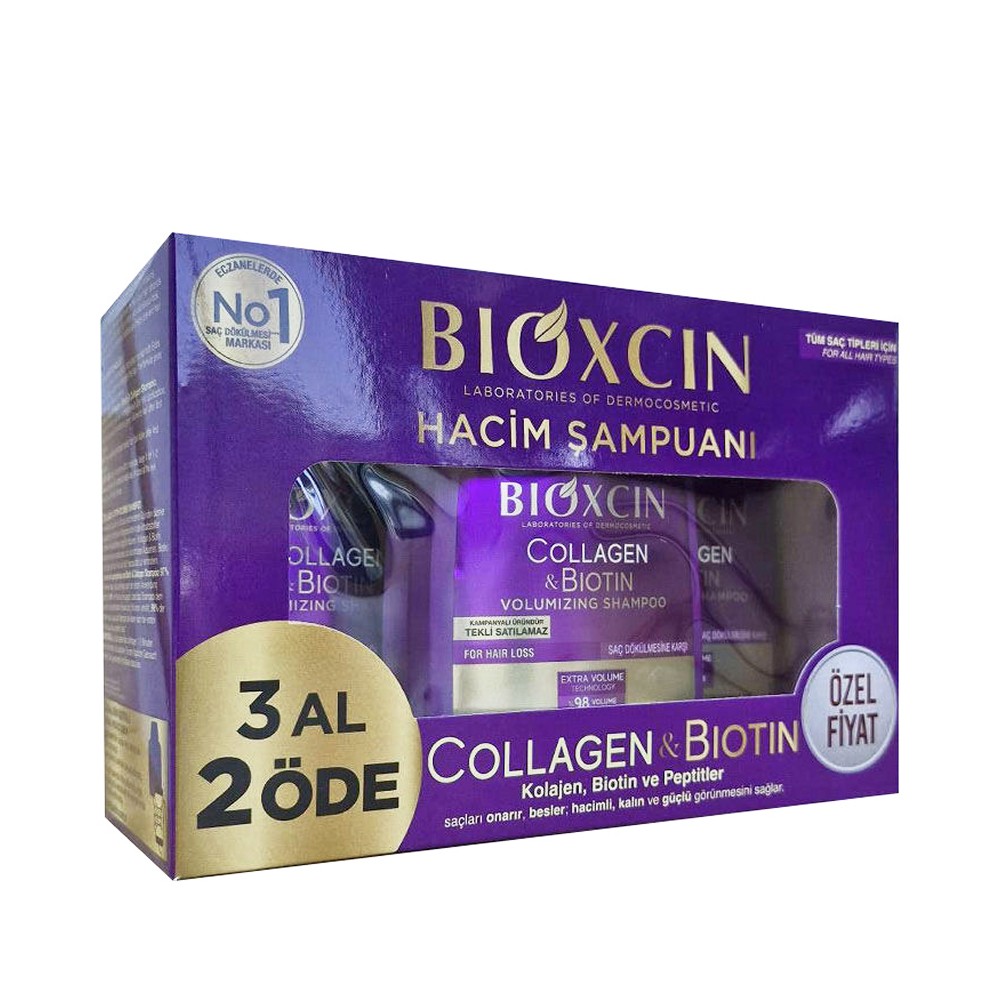 Bioxcin Collagen & Biotin Saç Dökülmesine Karşı Şampuan Seti 3 x 300 ml