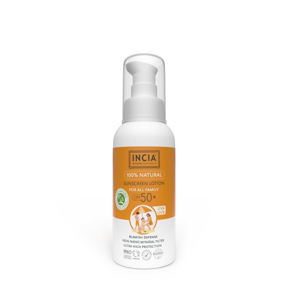 INCIA %100 Doğal Tüm Aile için Güneş Losyonu SPF50+ 100 ml
