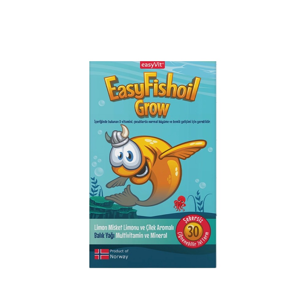 Easy Fish Oil Grow Limon ve Çilek Aromalı Balık Yağı 30 Adet Çiğnenebilir Jel Form