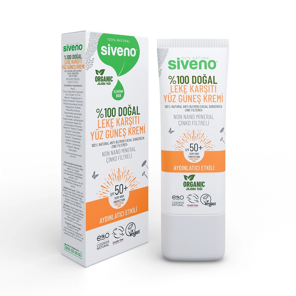 Siveno %100 Doğal Leke Karşıtı SPF50+ Yüz Güneş Kremi 30 ml
