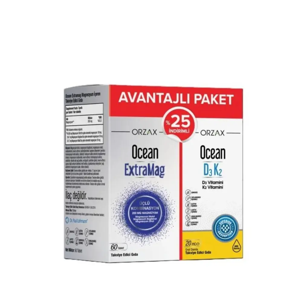 Orzax Ocean Extramag 60 Tablet + Ocean D3K2 Damla 20 ml Set