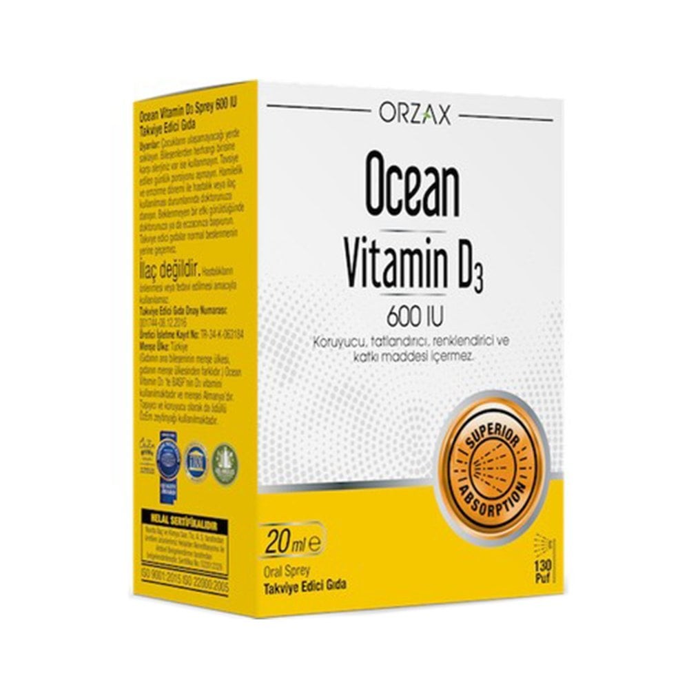 Orzax Ocean Vitamin D3 600 IU Sprey 20 ml