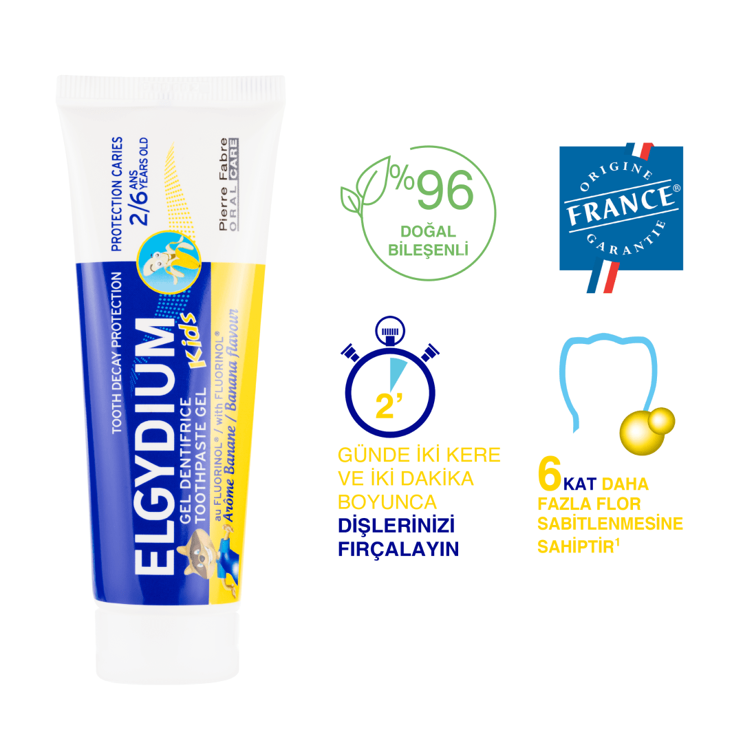 Pierre Fabre Oral Care Elgydium Kids Muz Aromalı Çocuk Diş Macunu 2-6 Yaş 50 ml