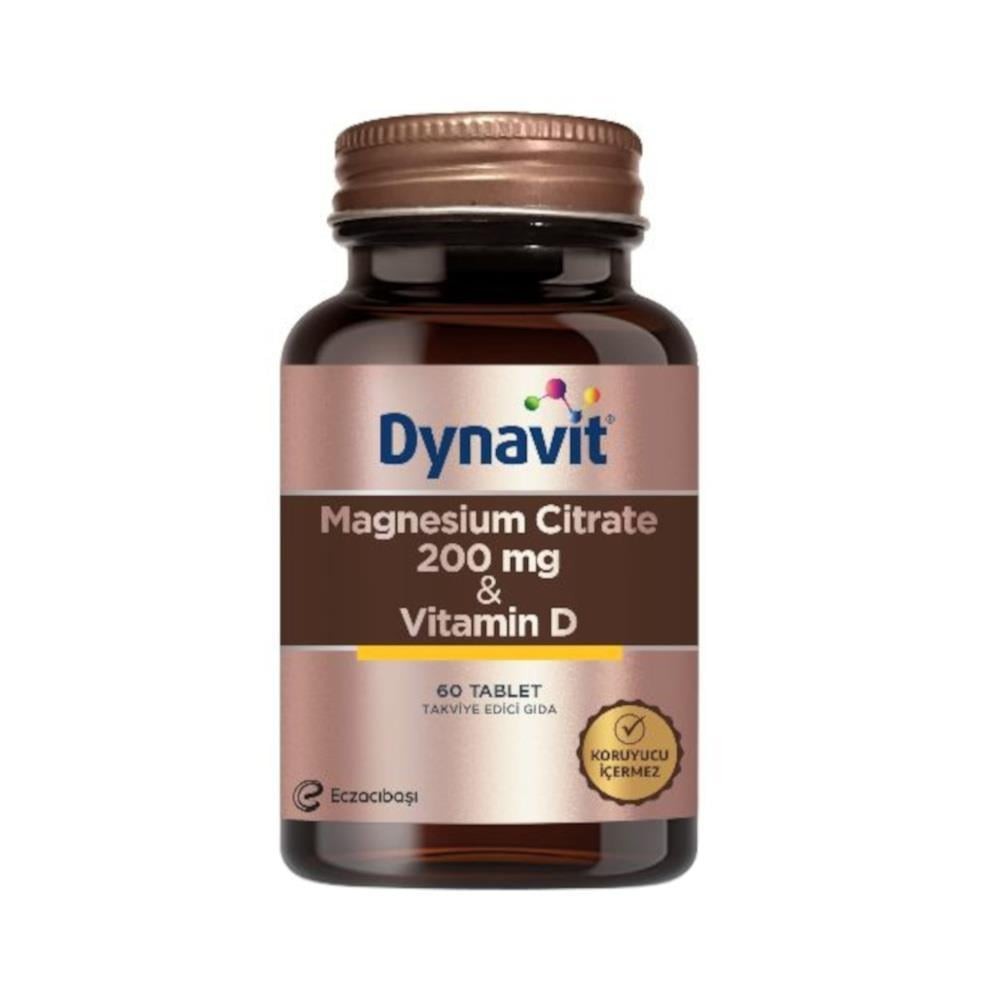 Dynavit Magnesium Citrate 200 mg Vitamin D Magnezyum Sitrat İçerikli Takviye Gıda 60 Tablet
