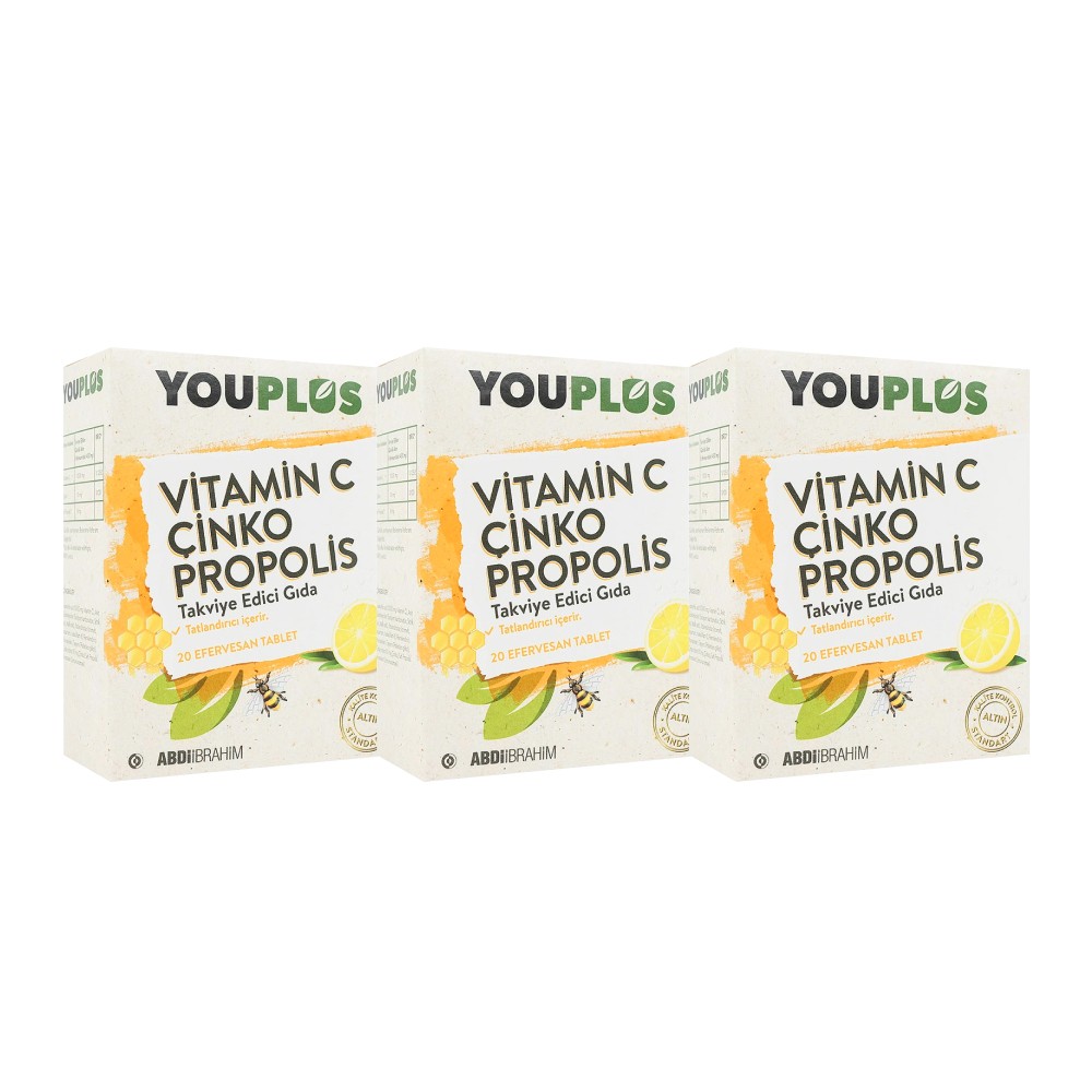 Youplus Vitamin C, Çinko, Propolis 20 Efervesan Tablet x 3