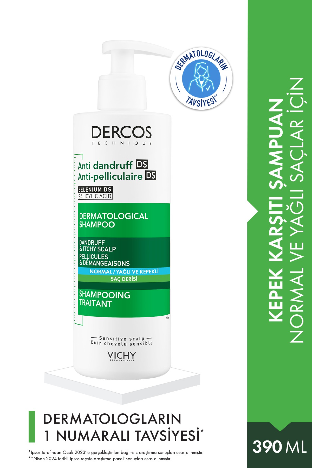 Vichy Dercos Anti-Dandruff Normal ve Yağlı Saçlar İçin Kepek Karşıtı Şampuan 390 ml