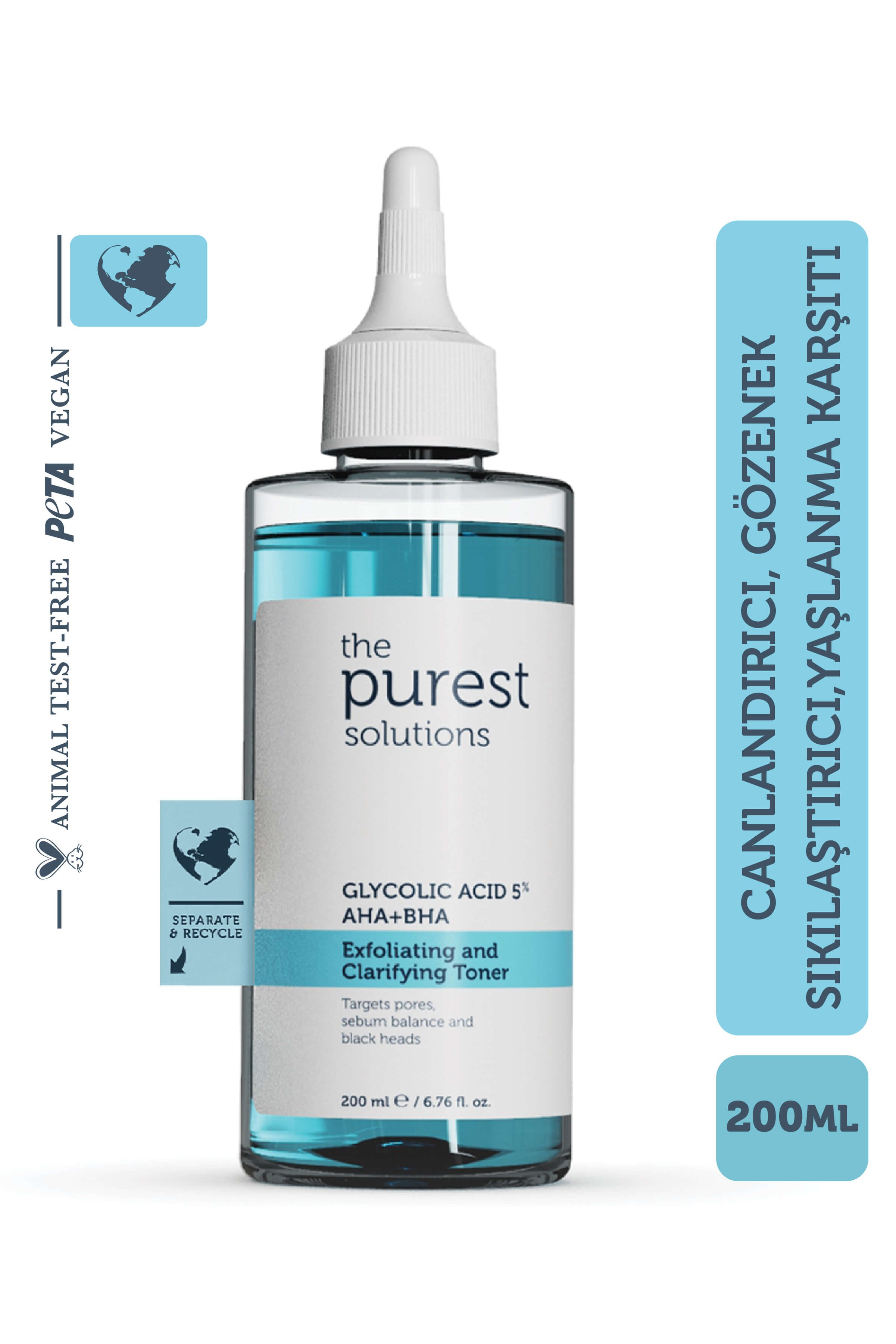 The Purest Solutions Glycolic Acid 5% AHA + BHA Gözenek Sıkılaştırıcı ve Arındırıcı Tonik 200 ml