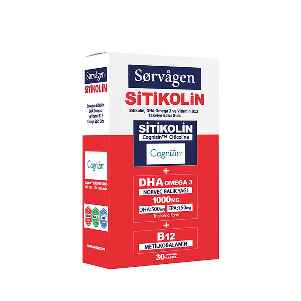 Sorvagen Smart Sitikolin DHA Omega 3 ve B12 30 Yumuşak Kapsül