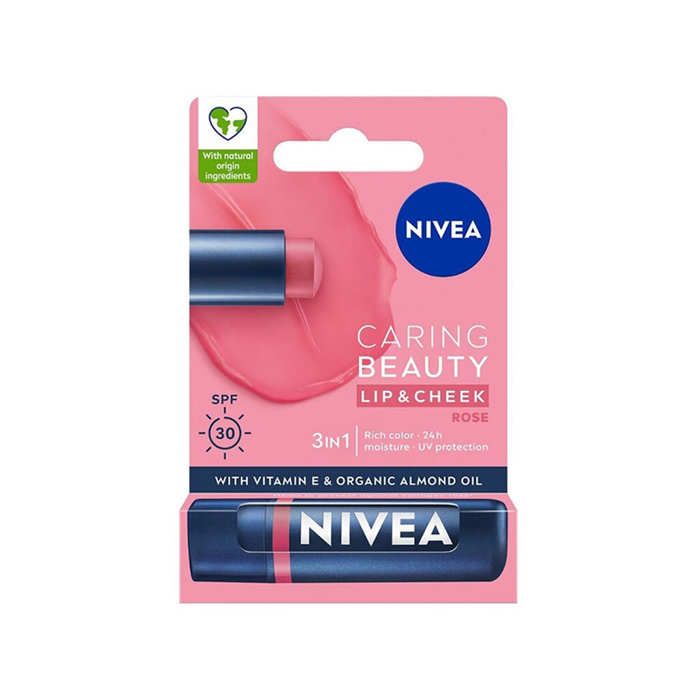 Nivea Caring Beauty Rose SPF30 Dudak Bakım Kremi ve Yanak Balmı 4.8 g - Pembe