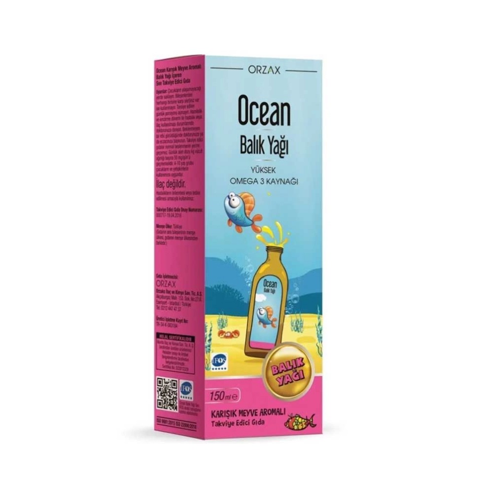 Orzax Ocean Omega 3 Balık Yağı Şurup Karışık Meyve Aromalı 150 ml