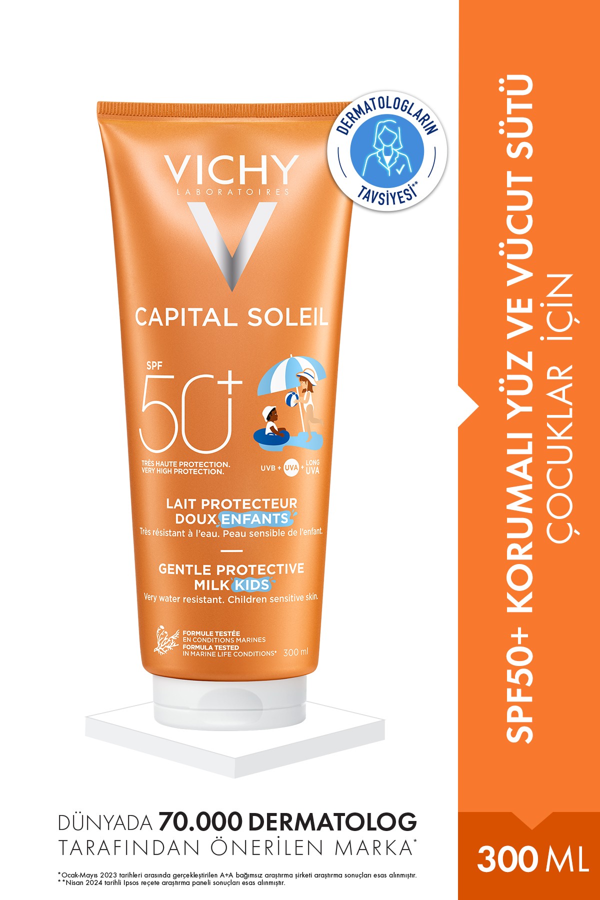 Vichy Capital Soleil SPF50 Çocuklar İçin Yüksek Korumalı Yüz ve Vücut Sütü 300 ml