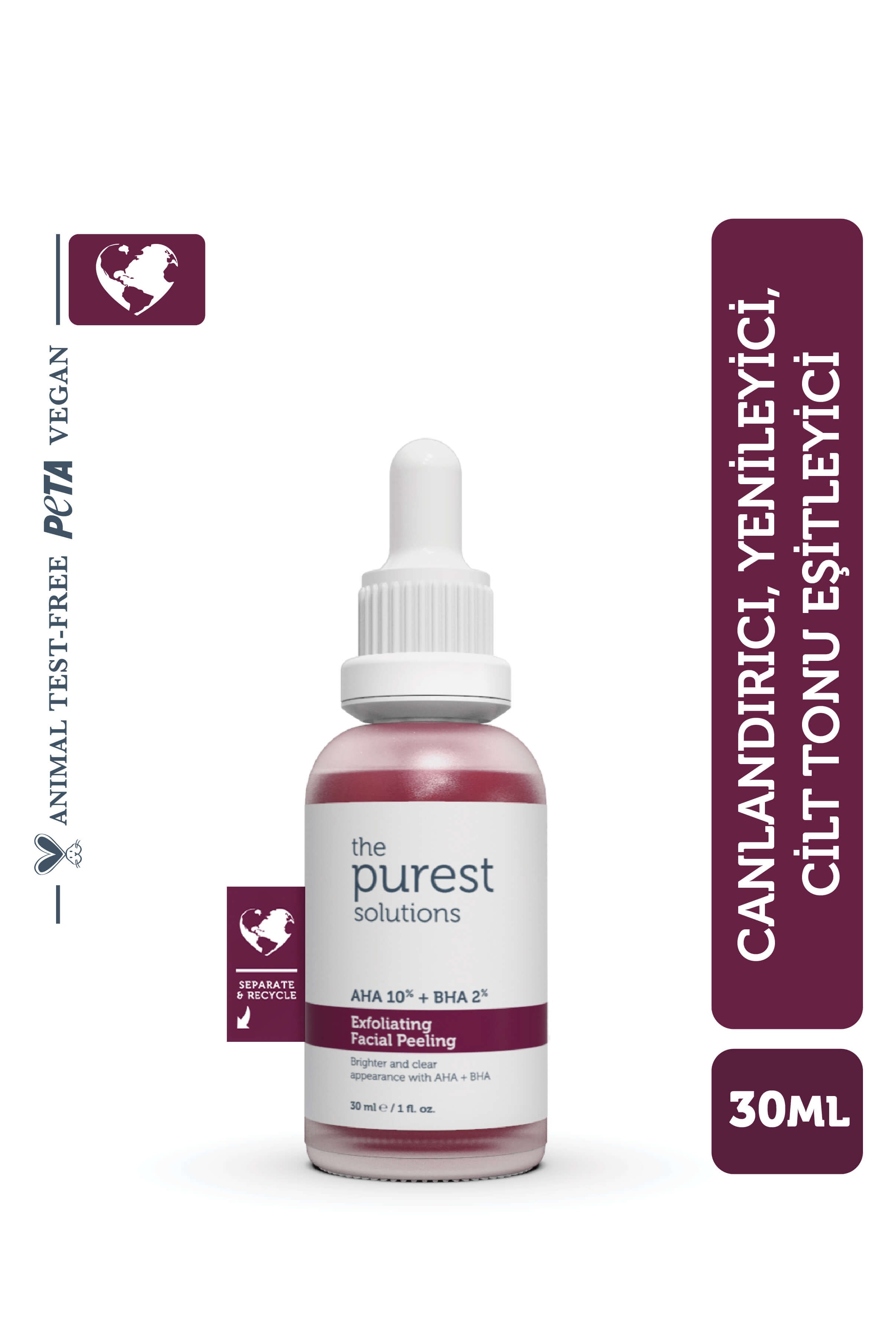 The Purest Solutions AHA 10% + BHA 2% Canlandırıcı ve Cilt Tonu Eşitleyici Peeling Serum 30 ml