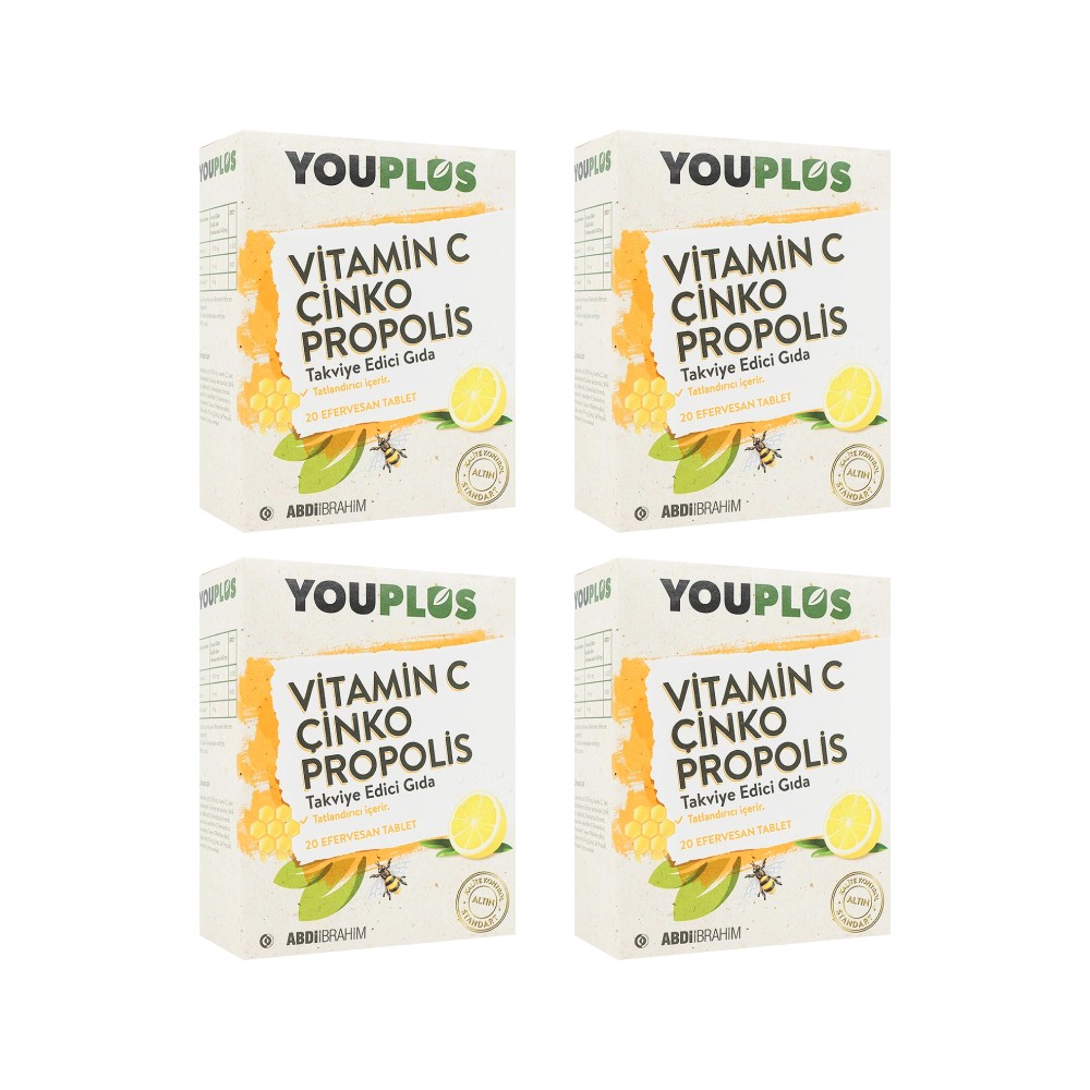 Youplus Vitamin C, Çinko, Propolis 20 Efervesan Tablet x 4