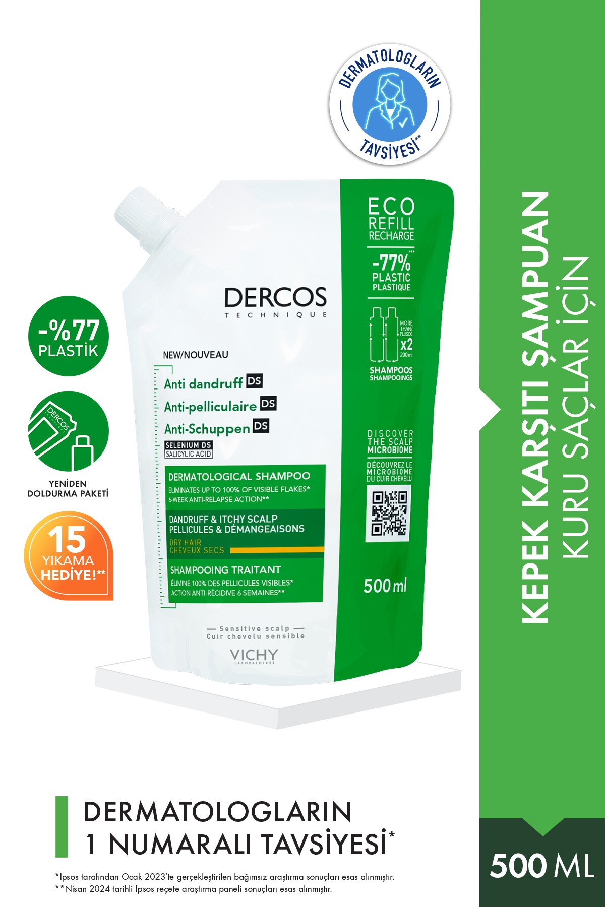 Vichy Dercos Anti Dandruff Refill Kepek Karşıtı Şampuan 500 ml - Kuru Saçlar