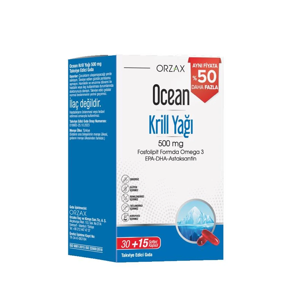 Orzax Ocean Krill Oil 500 mg 45 Kapsül