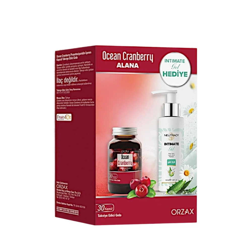 Orzax Ocean Cranberry Turna Yemişi Ekstresi 30 Kapsül + Neutracy İntim Jel 100 ml