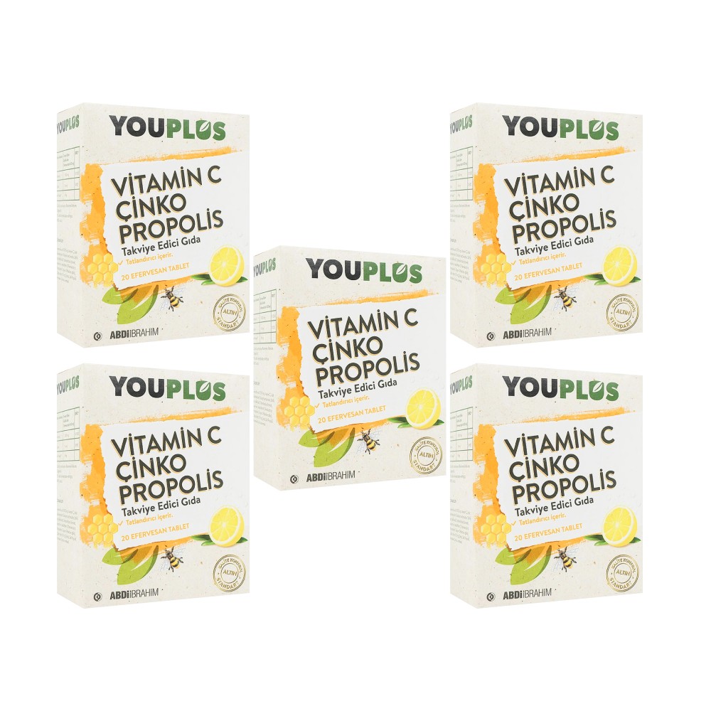 Youplus Vitamin C, Çinko, Propolis 20 Efervesan Tablet x 5