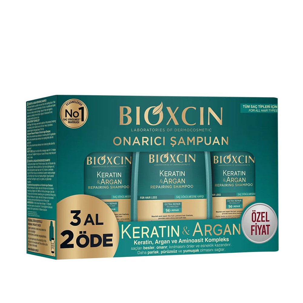 Bioxcin Keratin & Argan Onarıcı Şampuan Seti 3 x 300 ml