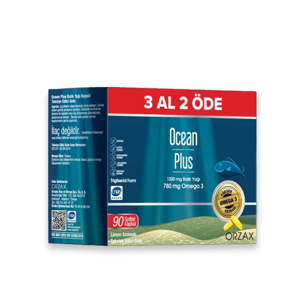 Orzax Ocean Plus Limon Aromalı Takviye Edici 90 Kapsül 3 Al 2 Öde