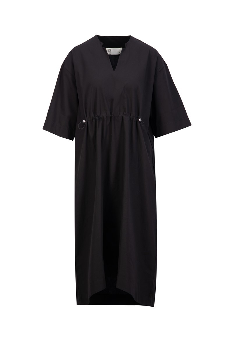 % 100 Pamuk Uzun Stoperli Elbise - Siyah