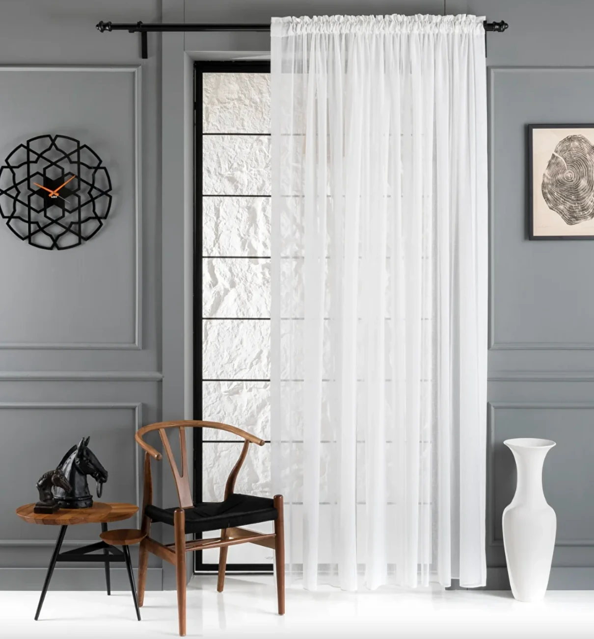 Keten Büzgülü Tül Perde Düz Pilesiz Keten Rustik Perdesi Ekru Renk