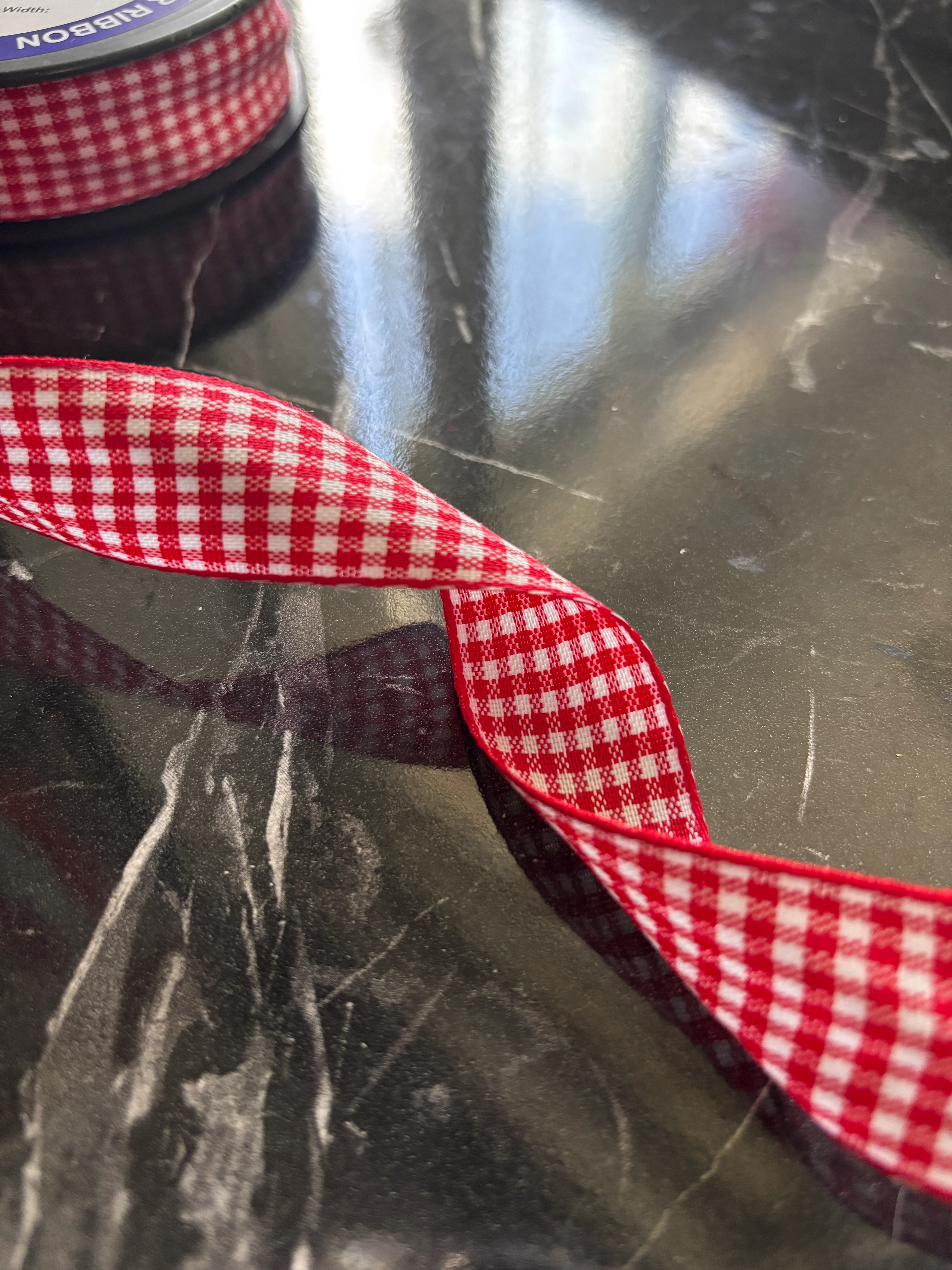 Ekose desenli kurdele 5 metre / 2.5 cm enli yılbaşı hediye kurdelesi 