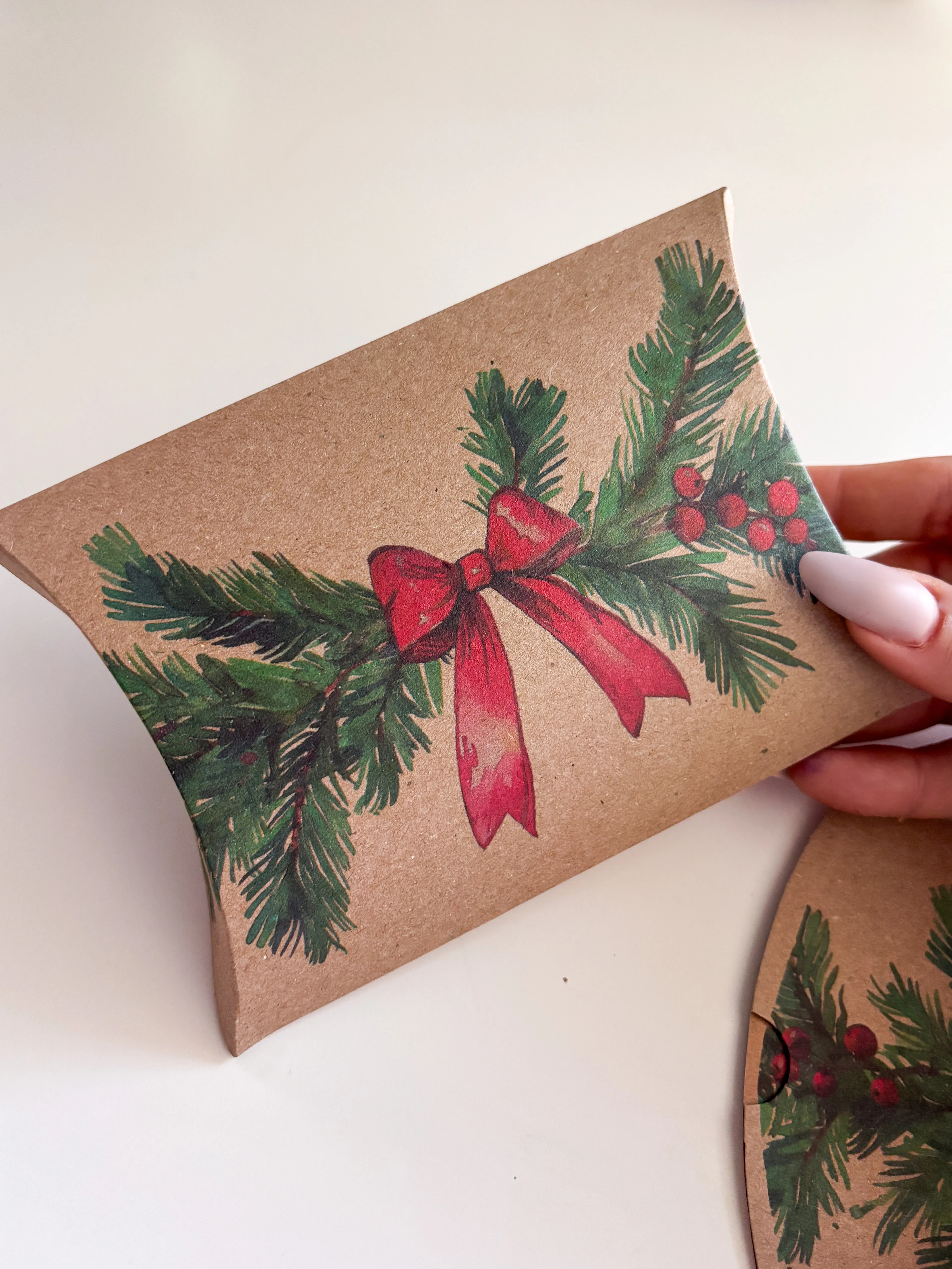 Yılbaşı kokina desenli yastık kutu 3 adet 11x12 cm takı kutusu, hediye kutusu 