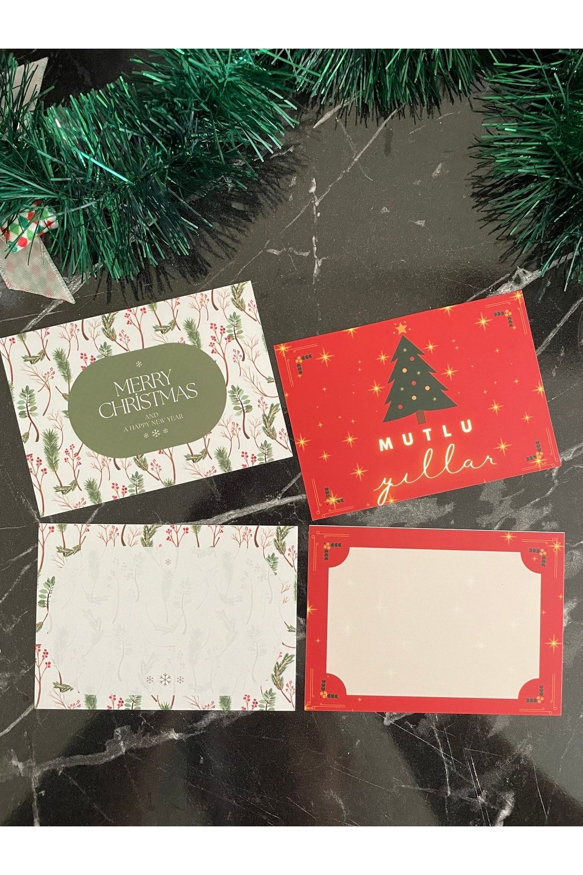 Yılbaşı Serisi 10x7 Cm 20 Adet Çift Yön Teşekkür/not Kartı Merry Christmas